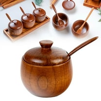 Solid Wood Jar Sugar Bowl Salt Spice Box Japanese Seasoning Boxwith Spoon and Lid Kitchen Tool Storage Container for Kitchen Countertop,with Serving Tray and Spoon Accessories to choose E