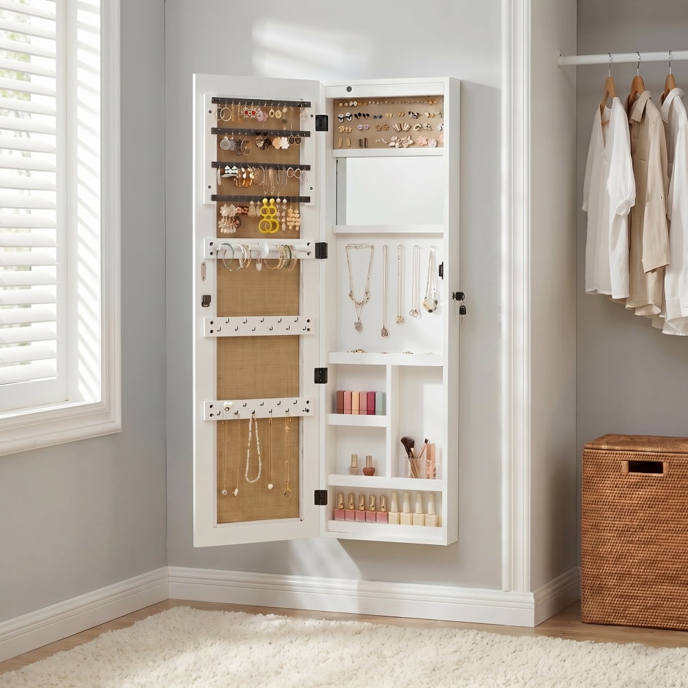 Holiway Wall Mounted Jewelry Armoire Cabinet with Full-Length Mirror