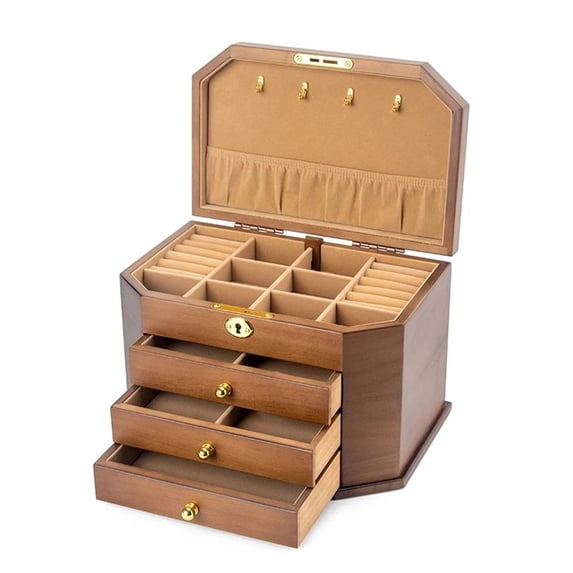 Solid Wood Jewelry Storage Box With Lock Jewelry Box Large Capacity Simple Retro