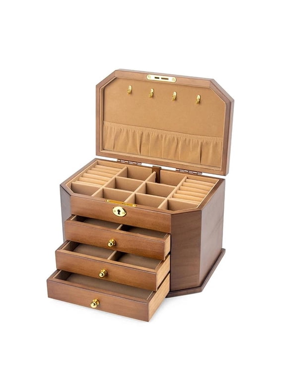 Solid Wood Jewelry Storage Box With Lock Jewelry Box Large Capacity Simple Retro
