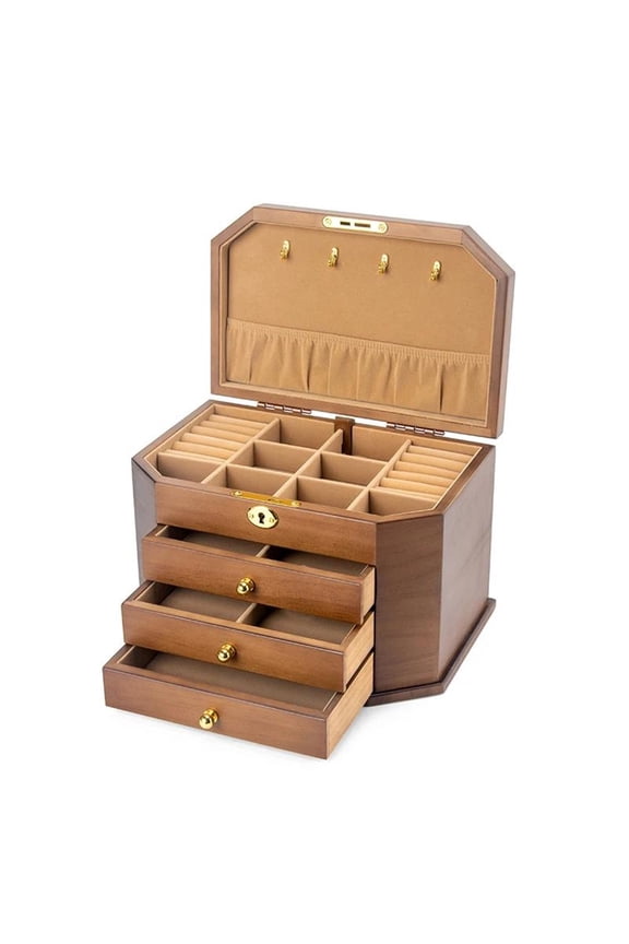 Solid Wood Jewelry Storage Box With Lock Jewelry Box Large Capacity Simple Retro