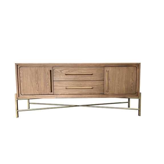 Solid Wood + Latte Sideboard With Metal Base And , Veneer, Extraordinary Brown Base, Charging, Tempting