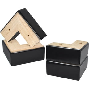 Solid Wood Legs for Furniture, L-Shaped Bed Risers, Furniture Legs for Sofa Couch Dresser Cabinet Table, Couch Sofa Feet, Furniture Risers, Bed Lifters 4 Pack (Black, 2 inch)