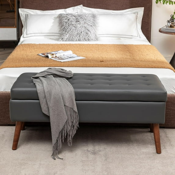 Solid Wood Legs Storage Ottoman Bench Easy Assembly Entryway & Bedroom Furniture Stylish & Practical