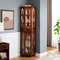 thumbnail image 1 of Solid Wood Legs and Acrylic Mirrored Back | Corner Display Cabinet with Lighting System | Enhance Room Decor in Corners, 1 of 6