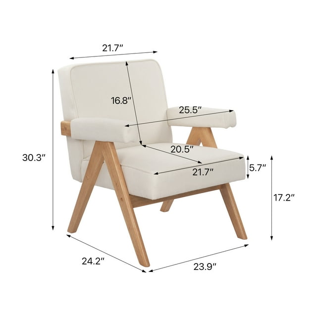 Solid Wood Leisure Chair with Cushions and Handrails for Living Room, Bedroom, Study, Set of 1