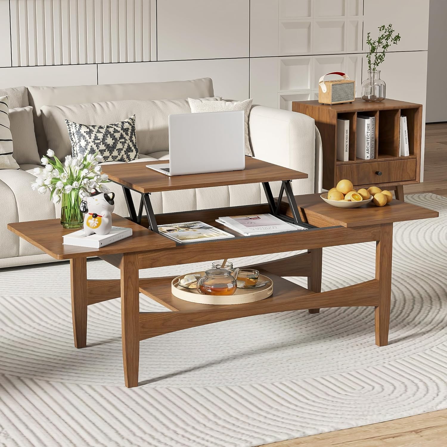 Solid Wood Lift-Top Coffee Table with Hidden Storage, Rectangle Lift ...