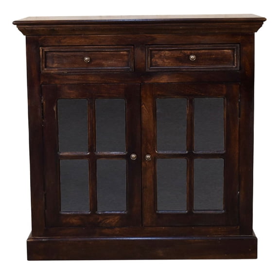 Solid Wood Light Walnut Glazed Door Storage Cabinet for Living Room