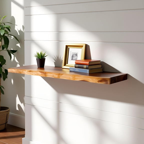 Solid Wood Live Edge Floating Wall Shelf 42" x 8" x 1.4" Rustic Wooden Long Acacia Wall Shelf Bedroom Living Room Office Entryway Home Christmas Décor Handmade Plants Book Shelves 1 PC