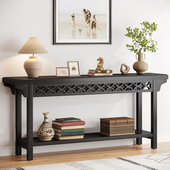 Solid Wood Long Console Table, Farmhouse Entryway Table with Storage, Narrow Sofa Table  Couch Table for Living Room Entryway Hallway
