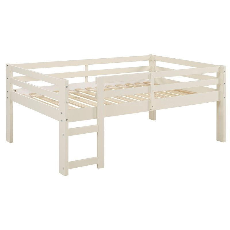 Walker Edison Alexander Classic Solid Wood Stackable Jr Twin over Low Loft Bunk Bed, Twin Size, White White Low Loft