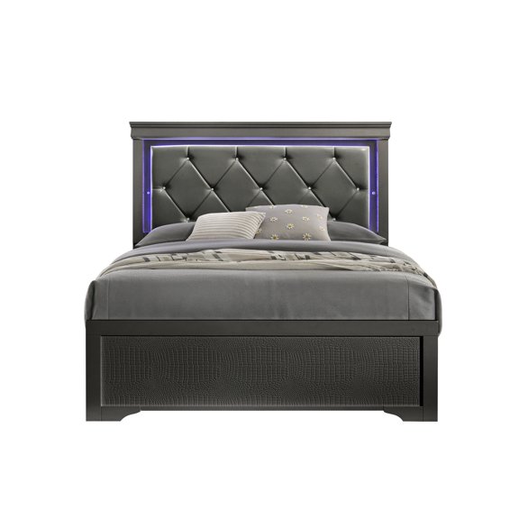 Solid Wood & MDF Filler, LED Lighting - Bedroom Bed for Long - lasting Support