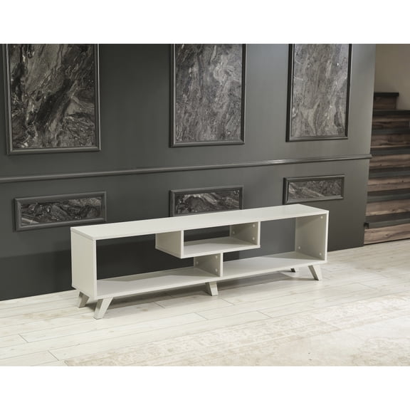Solid Wood Material - Open Shelving for Cable Management - Kids' Playroom - 67 - inch Grey TV Stand