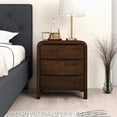 thumbnail image 1 of Solid Wood Mid-century Modern 3 Table For Bedroom, Brown Walnut Bedside Nightstand With 3 Drawers, Wood,, 1 of 3