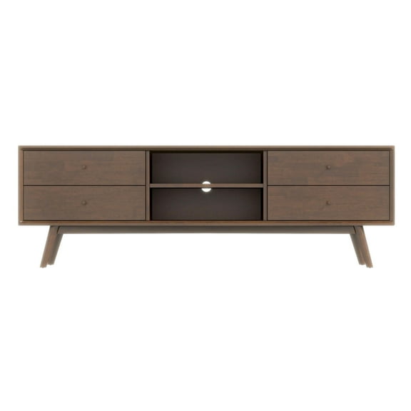 Solid Wood Mid-century Modern Tv Stand, Up To 72", For Living Space Walnut Holder, Media Rooms