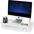 thumbnail image 1 of Solid Wood Monitor Stand Riser, Monitor Riser with 2 Adjustable Height, 15.8 inch Computer Riser for Computer, iMac, PC, Printer, Computer Monitor Stand for Home & Office, White, 1 of 13