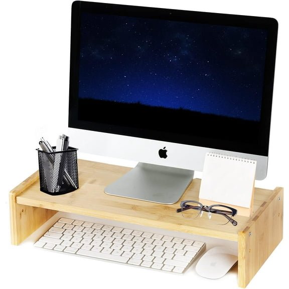 Solid Wood Monitor Stand Riser, Riser with 2 Adjustable Height, 15.8 inch Computer for Computer, iMac, PC, Printer, Home & Office, Natural