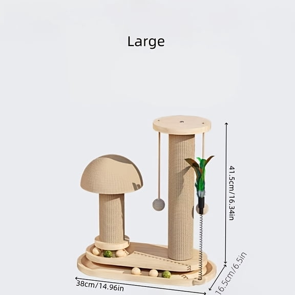 Solid Wood Mushroom Cat Scratching Post with Sisal Rope, Stable Wide Base Climbing Scratcher Tree for Kittens & Cats