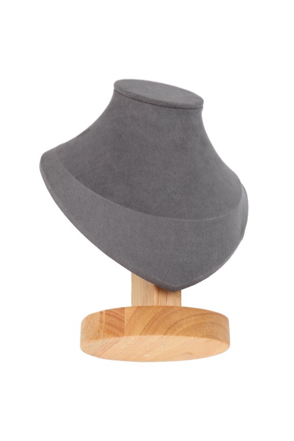 Solid Wood Necklace Holder Stand Minimalist Gray Flannel Pendant Display Bust Bracket Jewelry Organizer Rack for Storefront Showcases Countertop Exhibition Retail Boutique, Gray