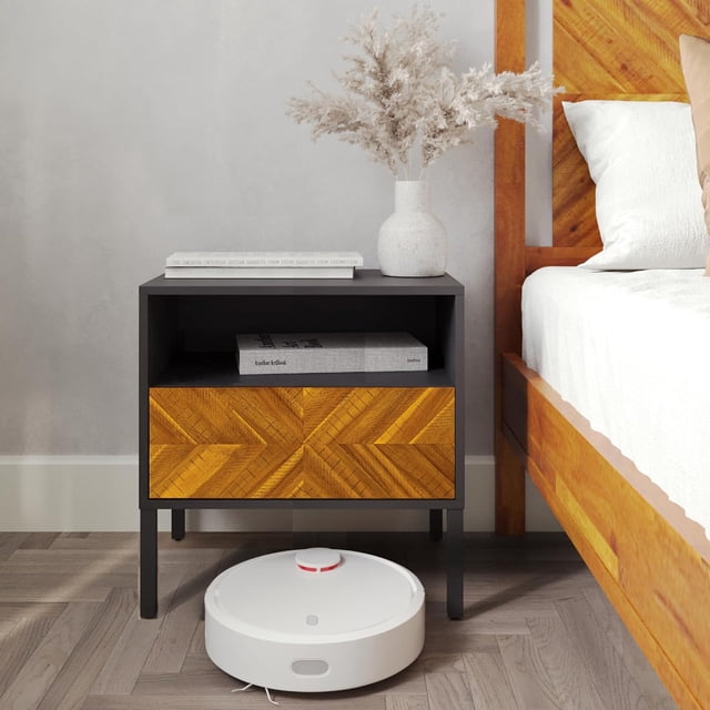 Simple Rustic Furniture Assembly And Installation Reference: Solid Wood Nightstand End Table Bedside Table With Herringbone