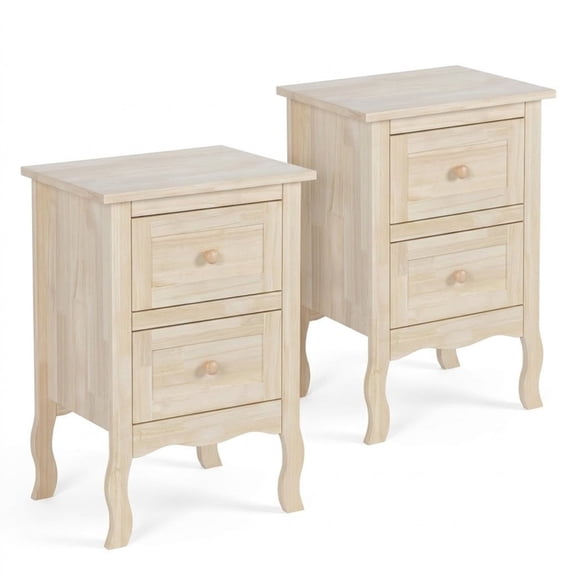 Solid Wood Nightstand Set of 2, Unfinished Nightstand for Color DIY, Small Bedside Table with Drawers, Natural Wood End Table for Bedroom Living Room, Real Wooden Furniture, Beige