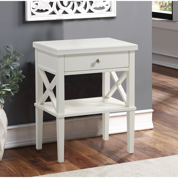 Solid Wood Nightstand with Brushed Nickel Pulls / Open Shelf for Bedroom Display