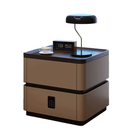 Solid Wood Nightstand with Lock - Elegant Ebony Bedside Table