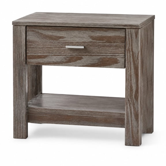 Solid Wood Nightstand with Weathered Pine Finish, Rustic End Table for Bedroom Living Room