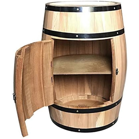 Solid Wood Oak Barrel Wine Cabinet with Locking Door - Decorative Beer Barrel Display - Natural Wood Storage - Perfect Wine Cellar Decoration$$Furniture