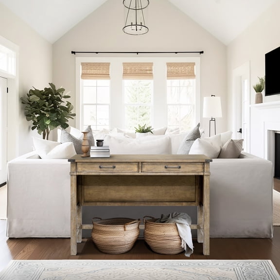 Solid Wood Occasional Table With Drawers - Reclaimed Natural Look, Functional Design, Fixtures 2 Console Wood, Style, Hardware Accents