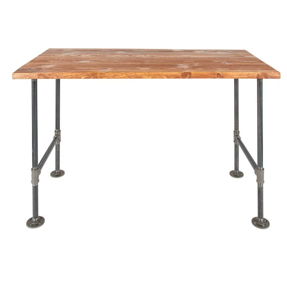 Solid Wood Office Desk with Industrial Pipe Legs, Sunset Cedar