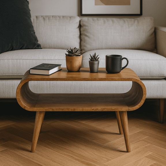 Solid Wood Open Oak-Ish Coffee Table, Nordic Legs