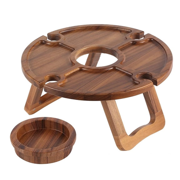 Solid Wood Out
door Portable Foldable Wine Table Portable Round Picnic Table