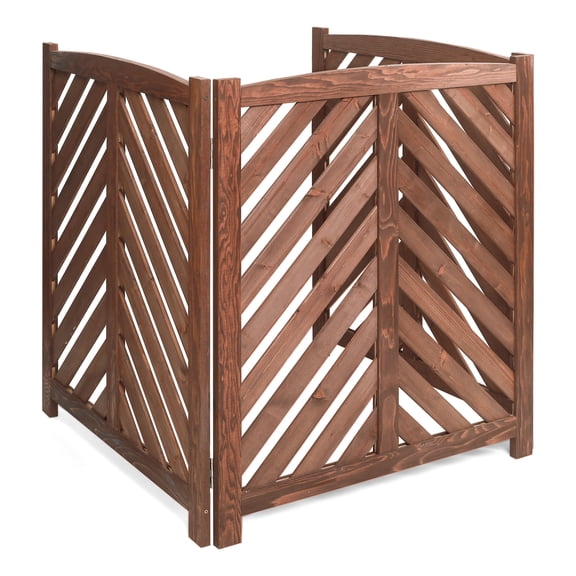 Solid Wood Outdoor Privacy Screen, 3-Panel Freestanding, U-Shaped Design, AC Unit Cover