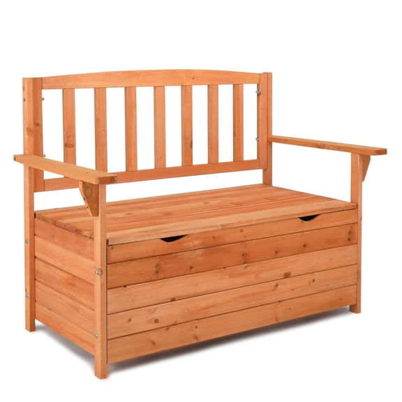 Solid Wood Outdoor Storage Bench with Seating, Large Weatherproof Deck Box for Patio Garden Backyard Entryway, 2-Person Cedar Loveseat Bench, Yellow