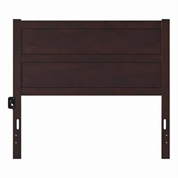 Solid Wood Panel Headboard with Attachable USB Charger, Espresso - Full Size