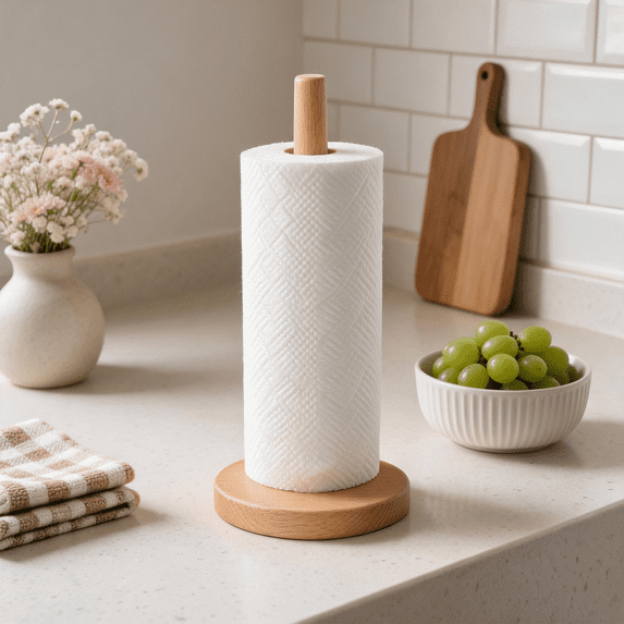 Solid Tech Countertop Solid Wood Paper Towel Holder, Freestanding Countertop Paper Towel ...