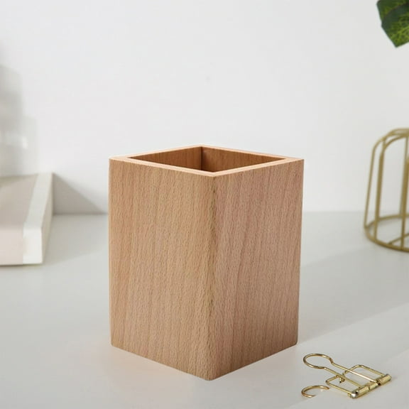 Solid Wood Pen Holder Organizer | Black Walnut Brown Beige | Rhombus Scandinavian Design | Desktop Stationery Storage Box | Durable Natural Craft | 7.5x7.5x9.5cm | 1 Pc