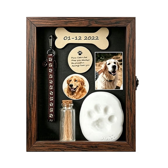 Solid Wood Pet Memorial Shadow Box Frame, DIY Paw Print Keepsake Photo Display Frame for Pet Hair Collar Memory Collection Decor