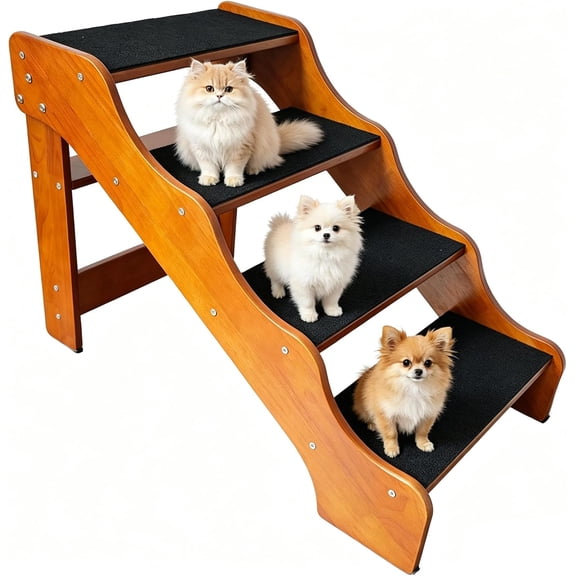 Solid Wood Pet Stairs/Steps with Handrail Non-Slip Ramp for Beds, Couches & Furniture 2/3/4/5 Step Options, Safe for Small & Large Dogs (4-Step)