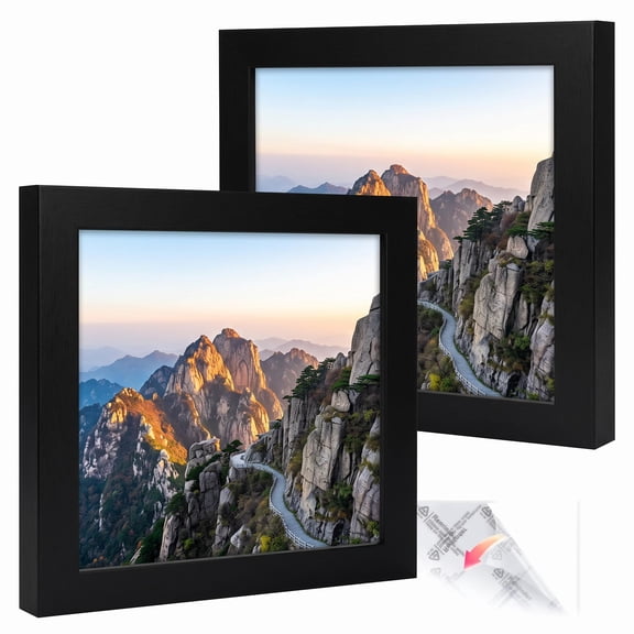 Solid Wood Picture Frames 4x4 Inch 2 Pack, Black Wall Hanging or Tabletop Display, High Definition Plexiglass,Home Office Gift,black