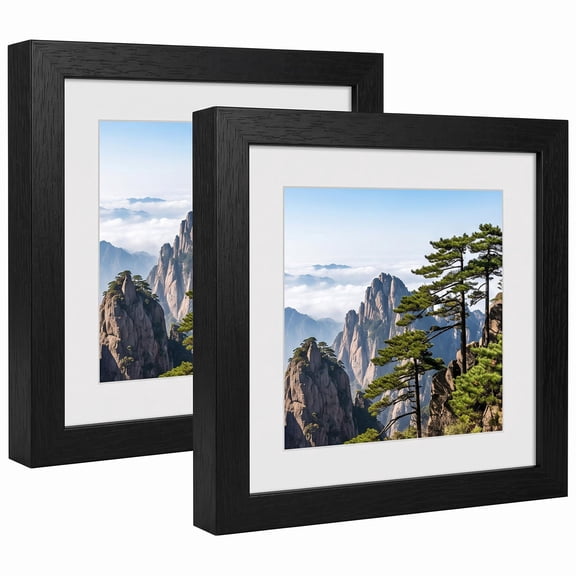 Solid Wood Picture Frames 5x7 Inch 2 Pack, Wall Decor or Desk Display, Includes Mat for 4x6 Pictures, Durable Finish, Black
