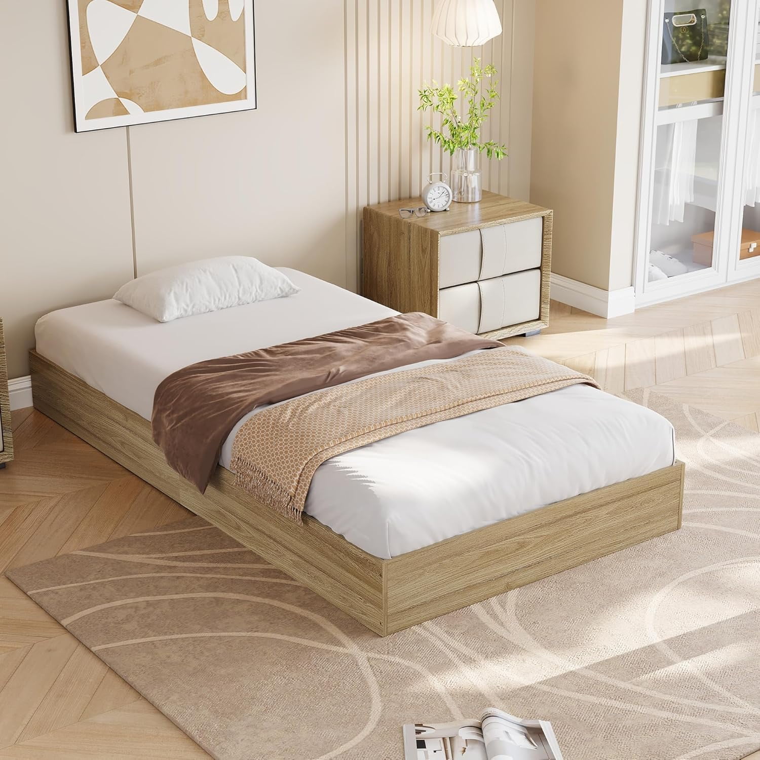 Solid Wood Platform Bed, Modern Minimalist Floor-Standing Bed Frame ...