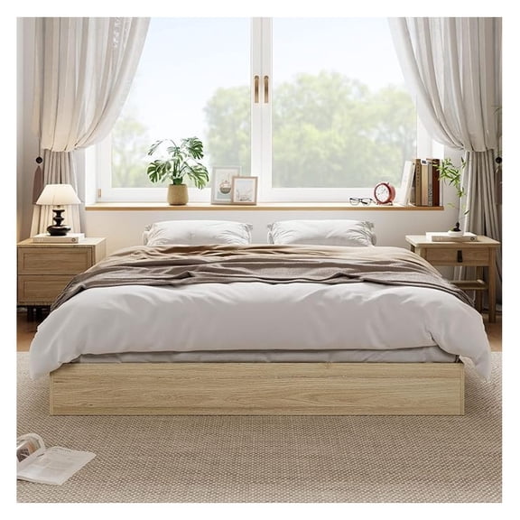 Solid Wood Platform Bed with Sturdy Wooden Slats, Full Size Floor-Standing Bed Frame, Modern Minimalist Design Space-Saving Bed Frame, No Box Spring Needed, Easy Assembly