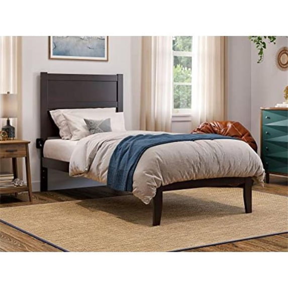 Solid Wood Platform Extra Long Bed with Attachable USB Charger, Espresso - Twin & Extra Large