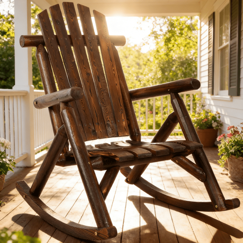 Solid Wood Porch Rocking Chair Fir Wood Patio Rocker with High Fan Back ...