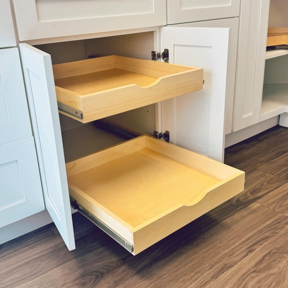 Solid Wood Pull-Out Drawer with Soft-Close Slides and Extended Mounting Brackets Easy Assembly Kitchen Cabinet Organizer (W24)