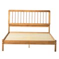thumbnail image 1 of Solid Wood Queen Platform Bed Frame, Mid-Century Design with Center Support Slats in Caramel Finish, 1 of 5