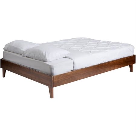 Solid Wood Queen Platform Bed with Sturdy Legs in Walnut