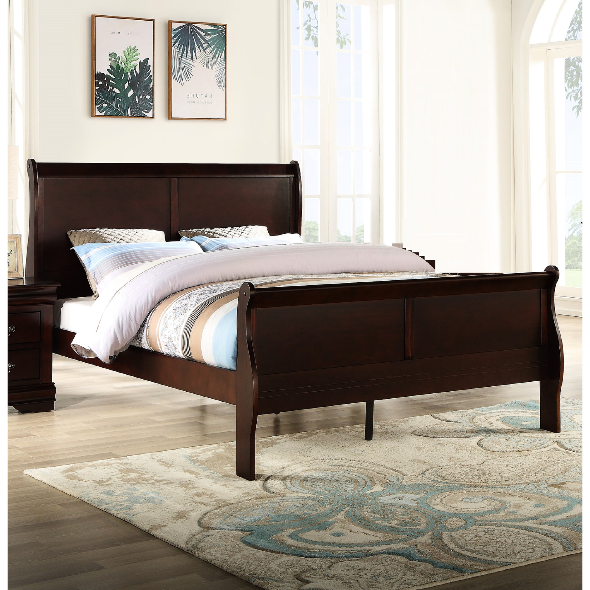 Solid Wood Queen Sleigh Bed in Cherry Finish for a Relaxing Bedroom ...